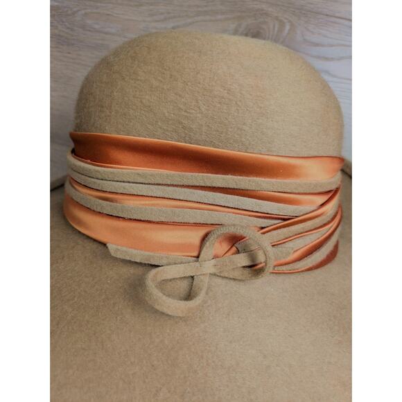 Vintage 1960s Sylvia Bollman Excello Wool Hat Camel w/ Orange Satin Band USA - Picture 13 of 13